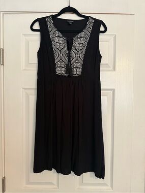 a.n.a Black Sleeveless Mini Dress with White Embroidered Yoke